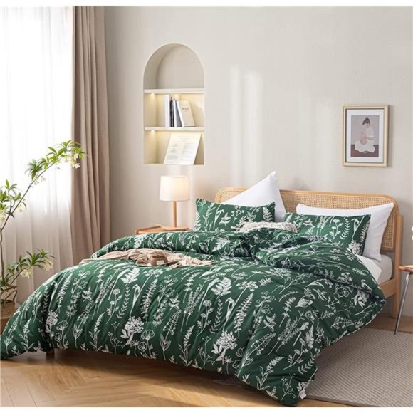 Comforter Set Emerald Comforter Set 3 PCS Bedding Floral Plant Flowers King/Quee - Picture 7 of 7
